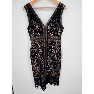 ASTR the Label Black Lace V-Neck Sheath Dress Nude Lining ACDR100176 Womens M